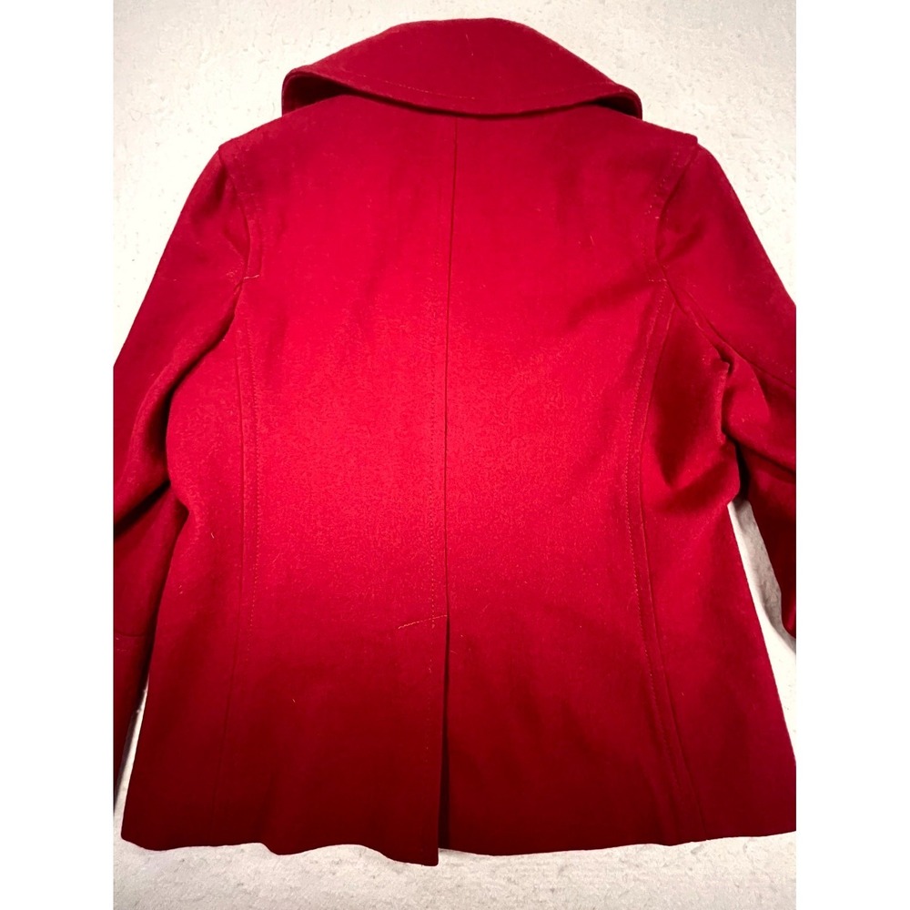 Fleet Street Ltd Blend Peacoat Womens Large Red Wool Lined Notch Lapel Warm Wear - Picture 2 of 8